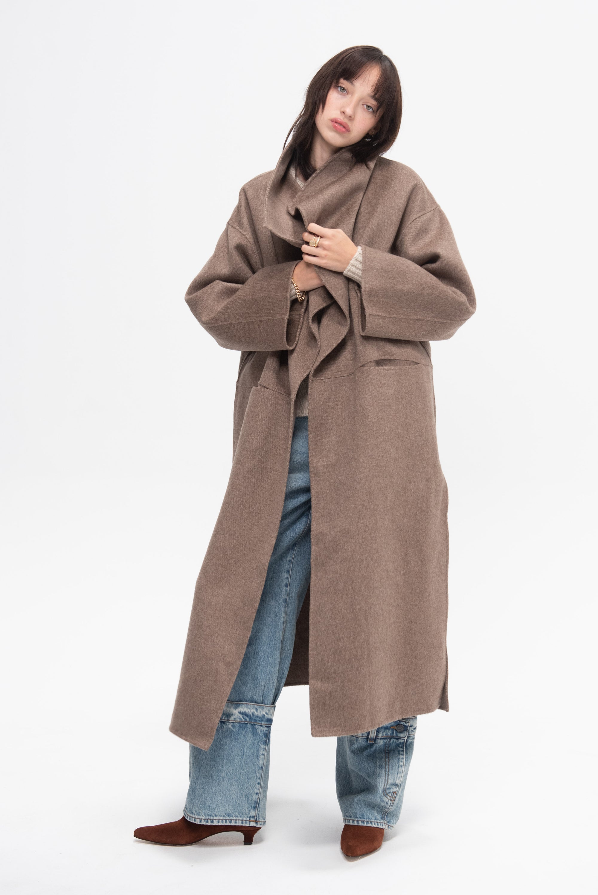 Signature Wool Cashmere Coat, Oak Melange