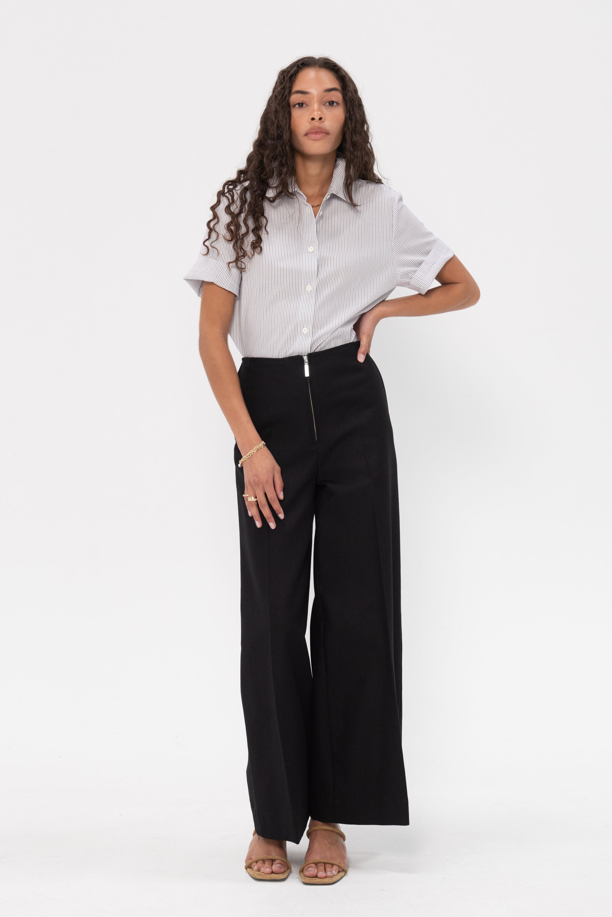 TOTEME - Zip-Front Wide Trousers, Black