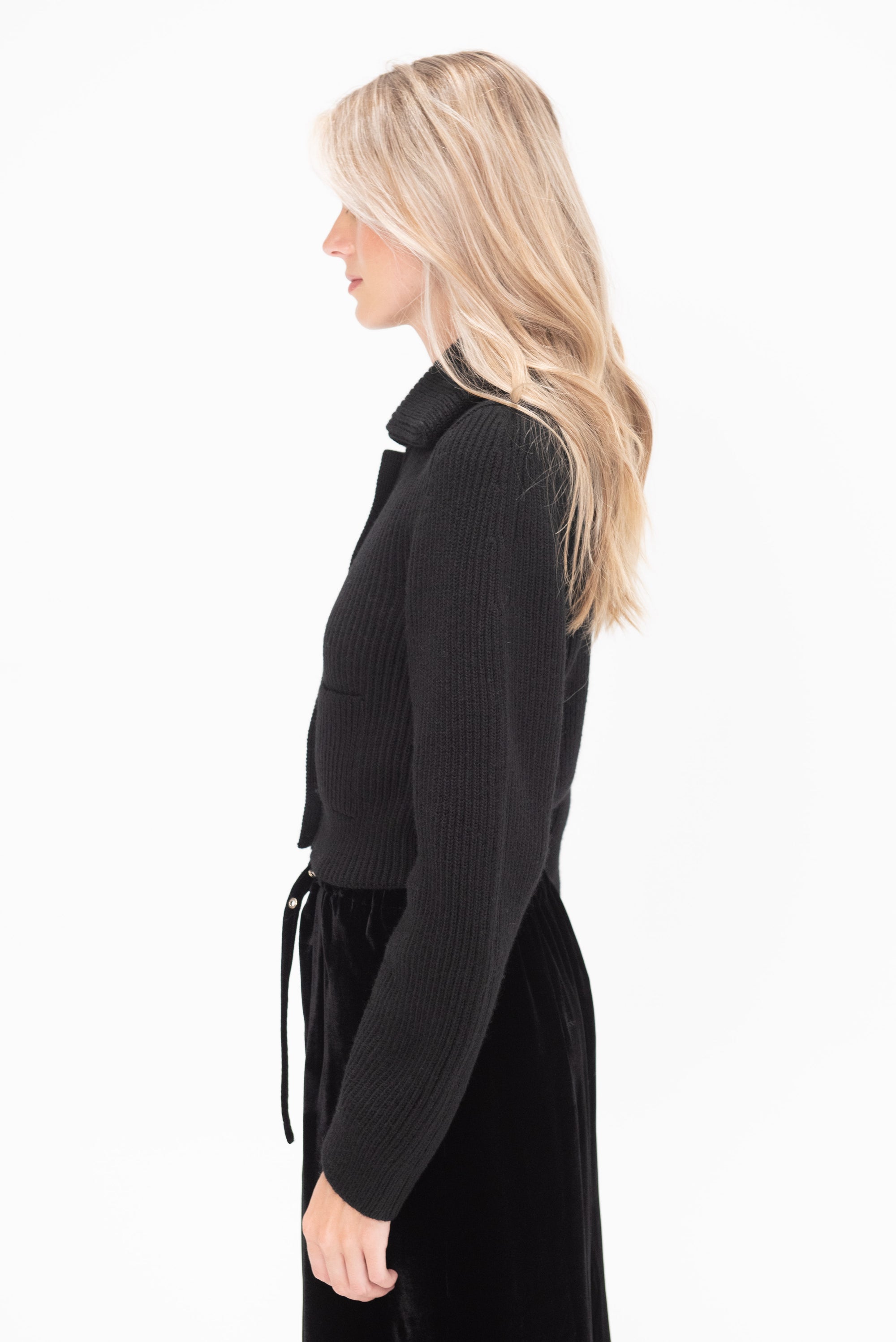 VERONIQUE LEROY - Wavy Sleeve Knit Jacket, Black