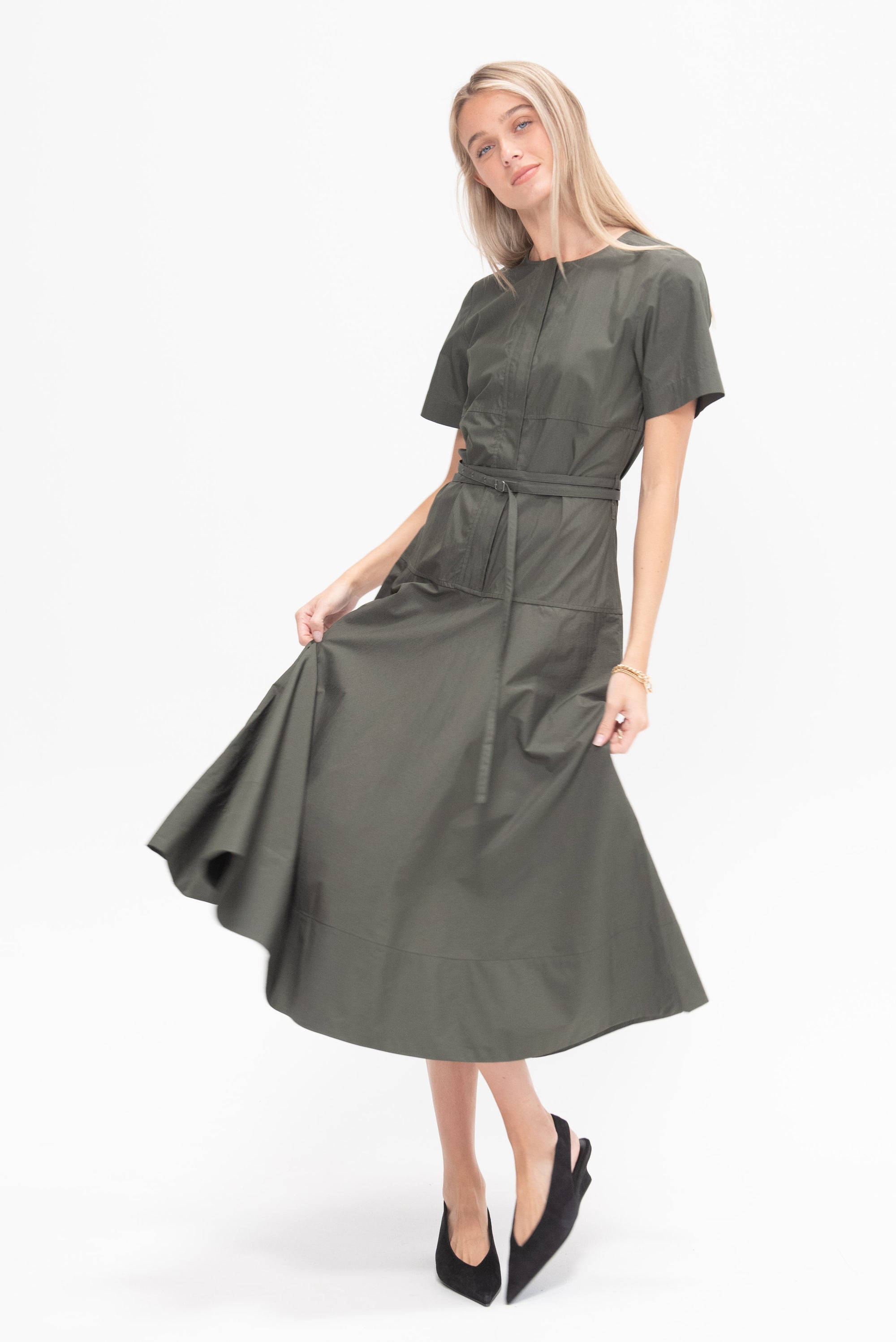 Elizabeth Dress in Parachute Cotton,  Dark Spruce