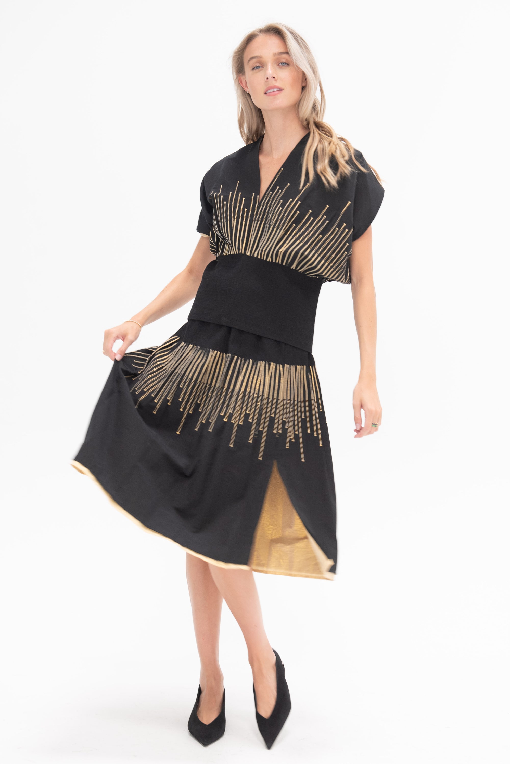 ZERO + MARIA CORNEJO - Evia Skirt, Black &amp; Gold