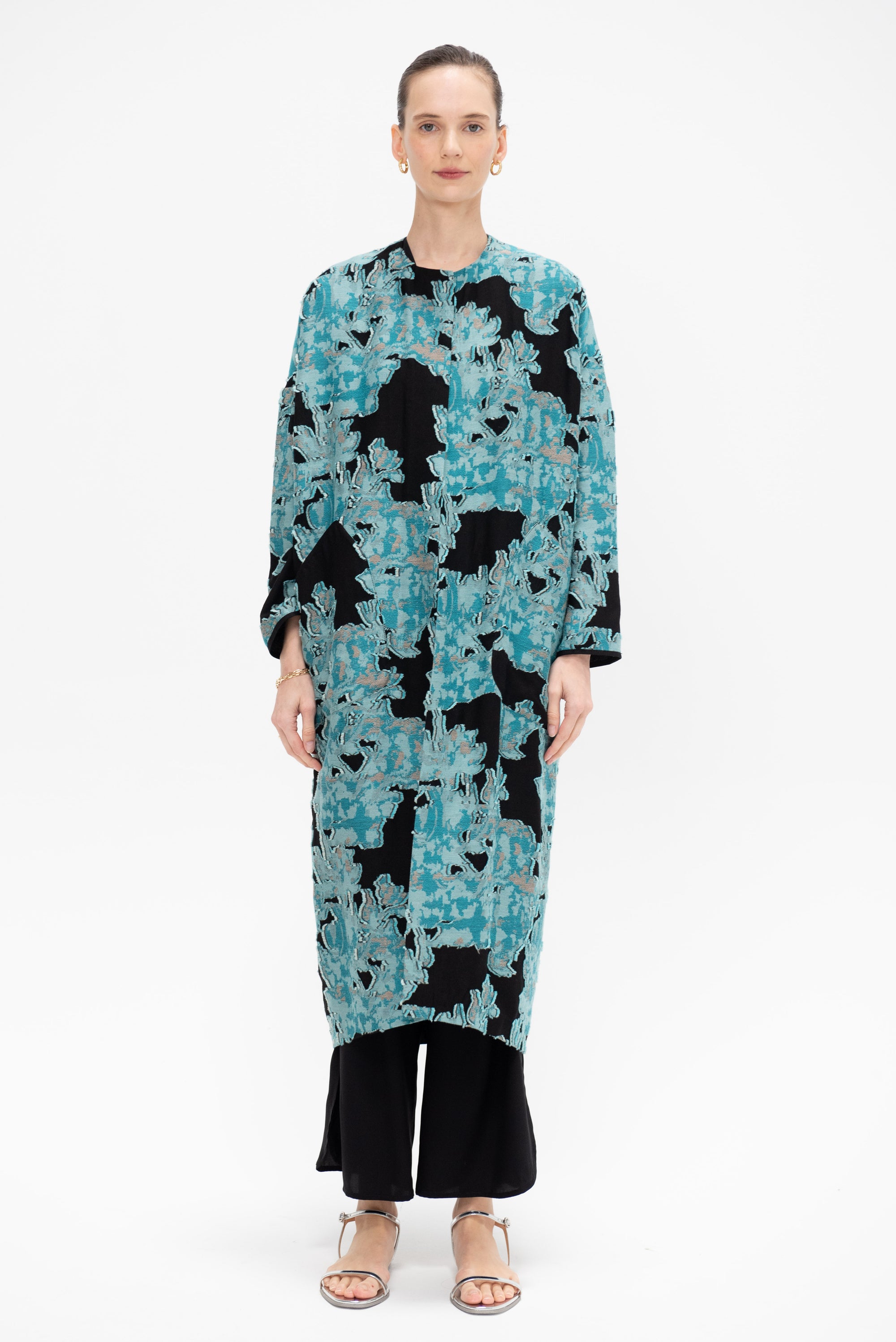 Eve Koya Coat, Black &amp; Turquoise