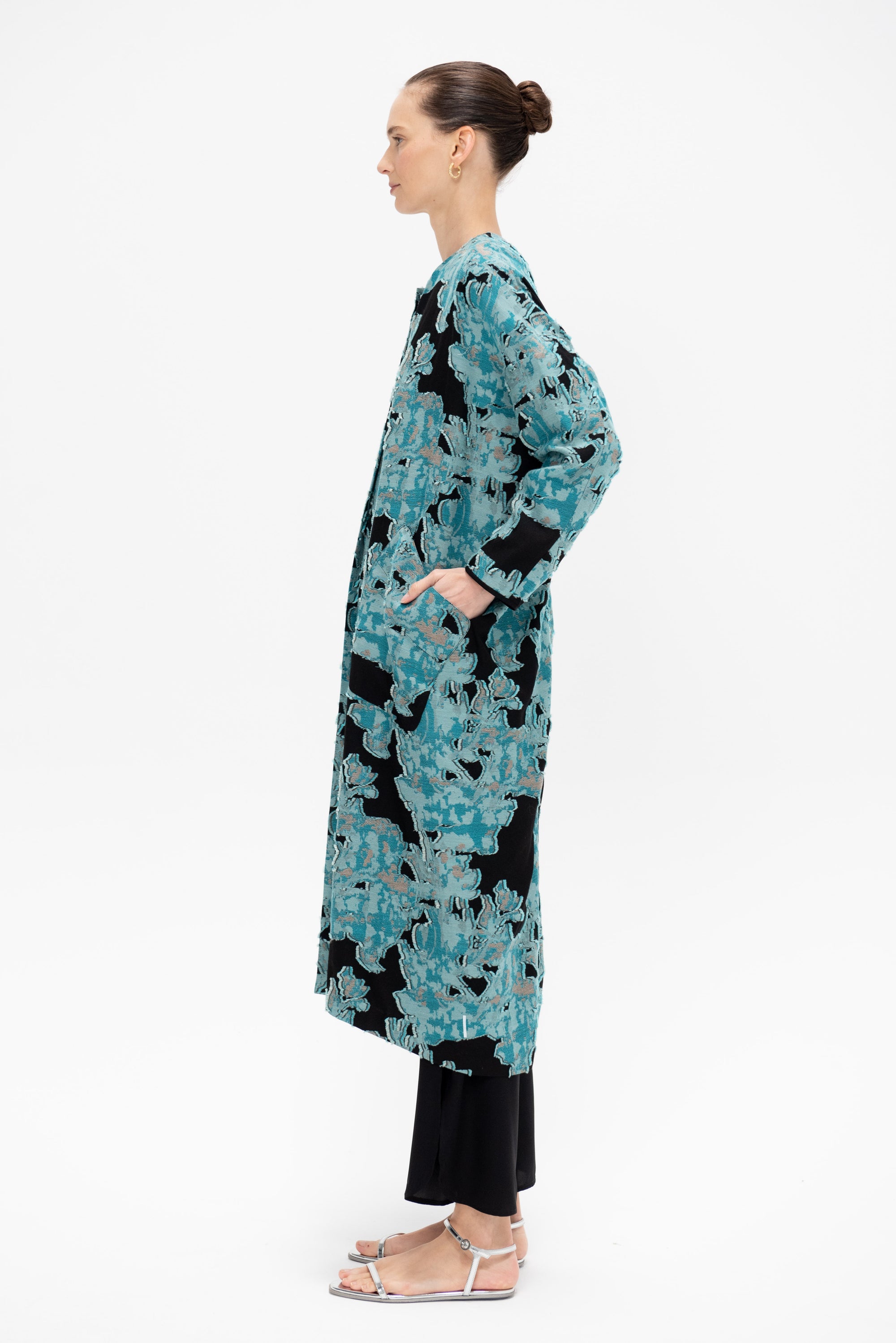 Eve Koya Coat, Black &amp; Turquoise