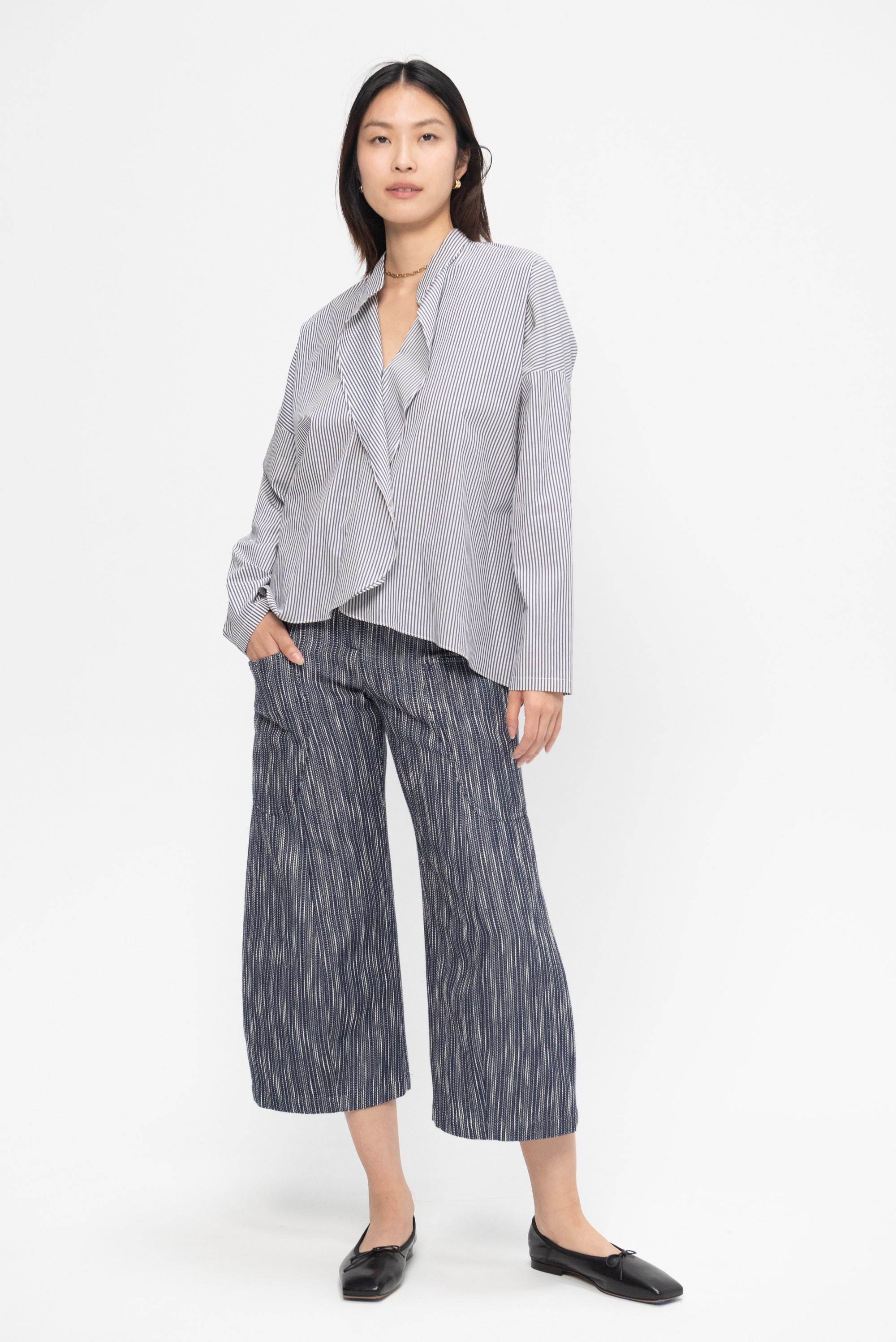 ZERO + MARIA CORNEJO - Long-Sleeved Fin Gaban Shirt, Indigo &amp; Chalk