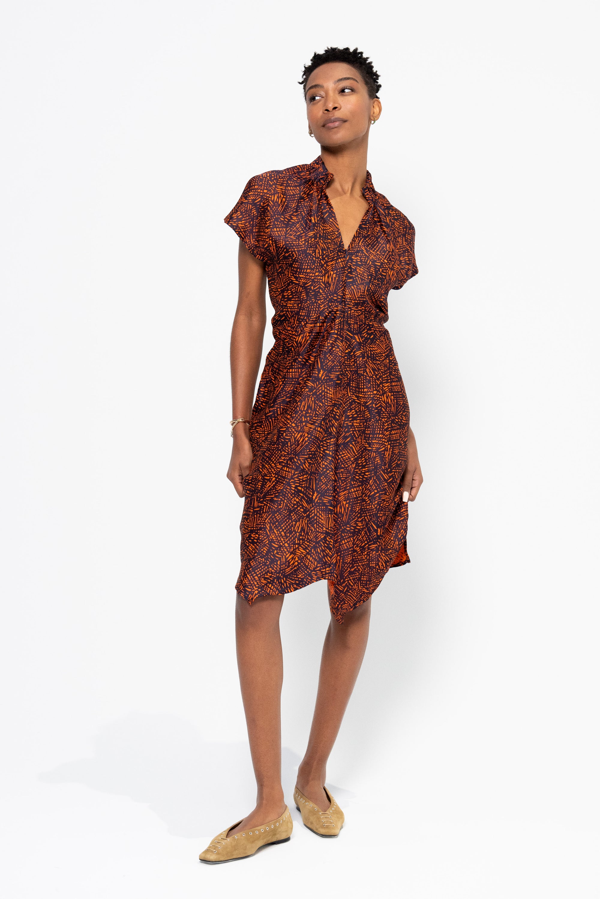 Ruched Stella Dress, Ink Jet &amp; Orange