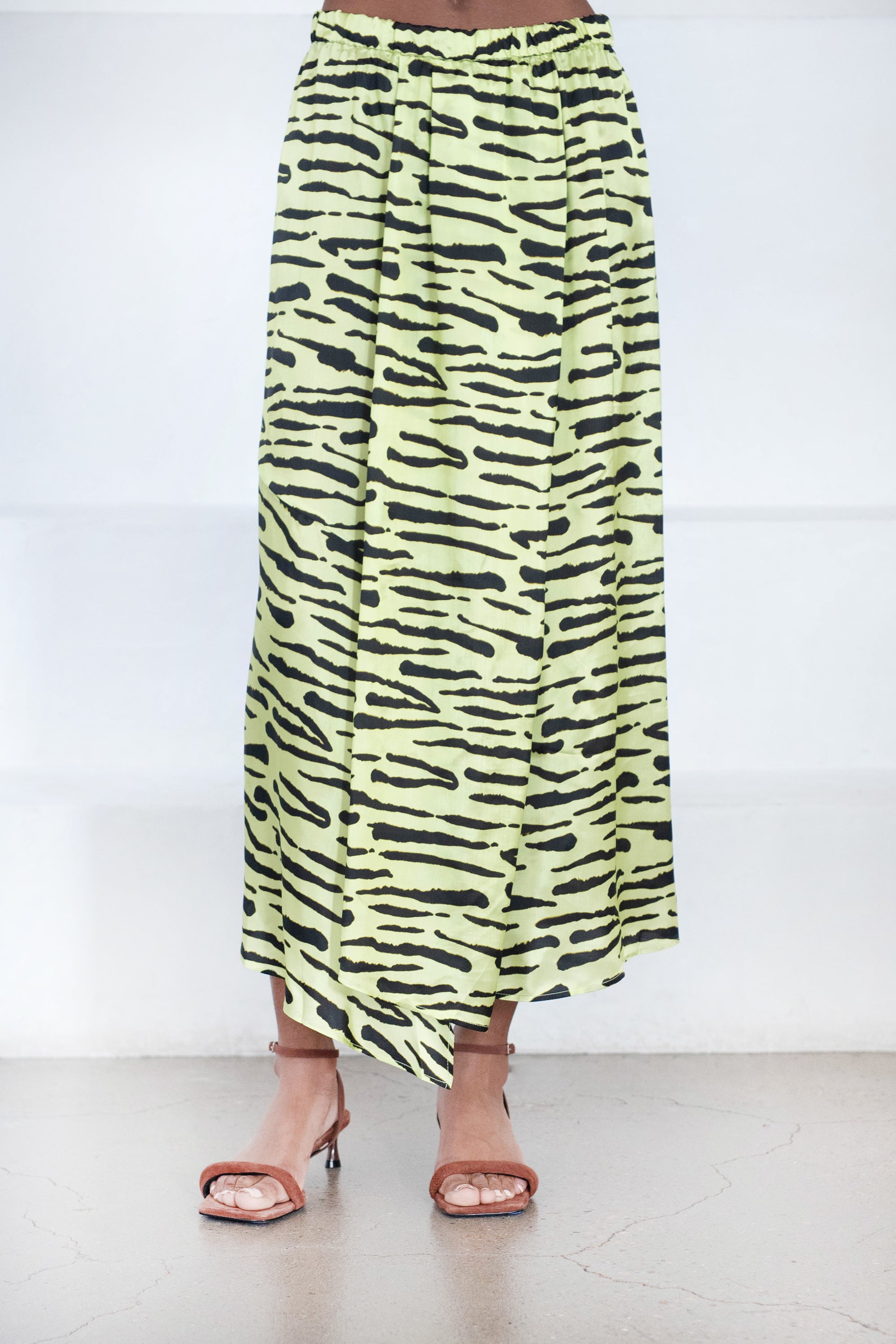 SONAM FLUID ELASTIC WAISTBAND SKIRT, LIME WILD STRIPES