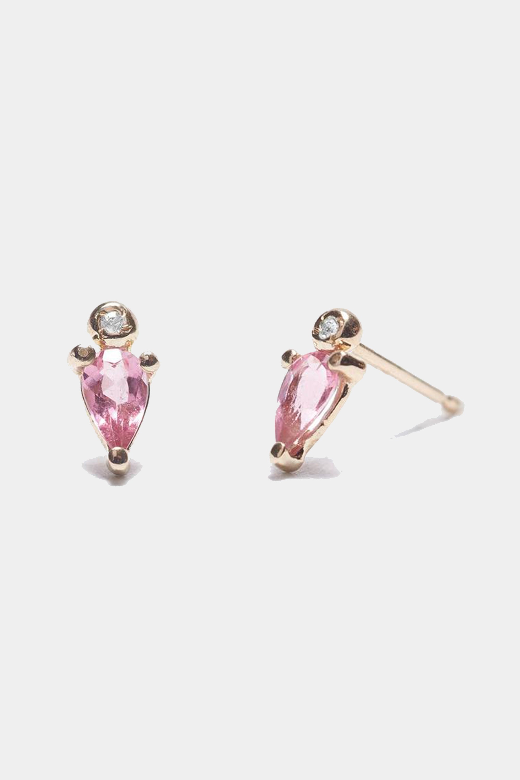 SCOSHA - DROPLET STUDS, pink Tourmaline + Diamond