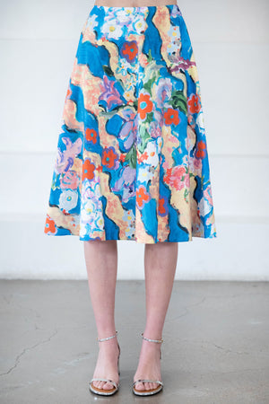 Marni Printed Poplin Skirt, Cobalt Pleat