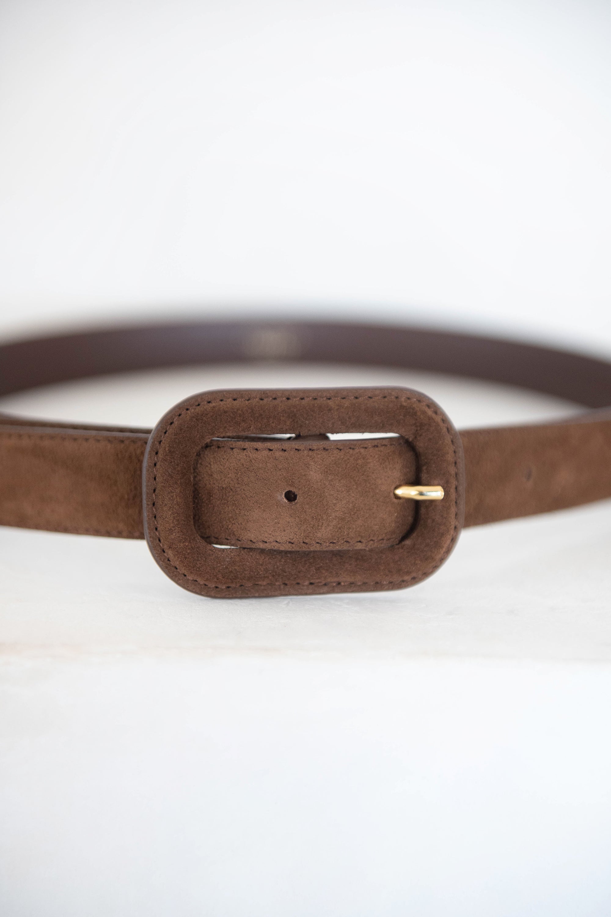 Totême - WIDE COVERED BUCKLE SUEDE BELT, BROWN