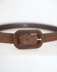 Totême - WIDE COVERED BUCKLE SUEDE BELT, BROWN